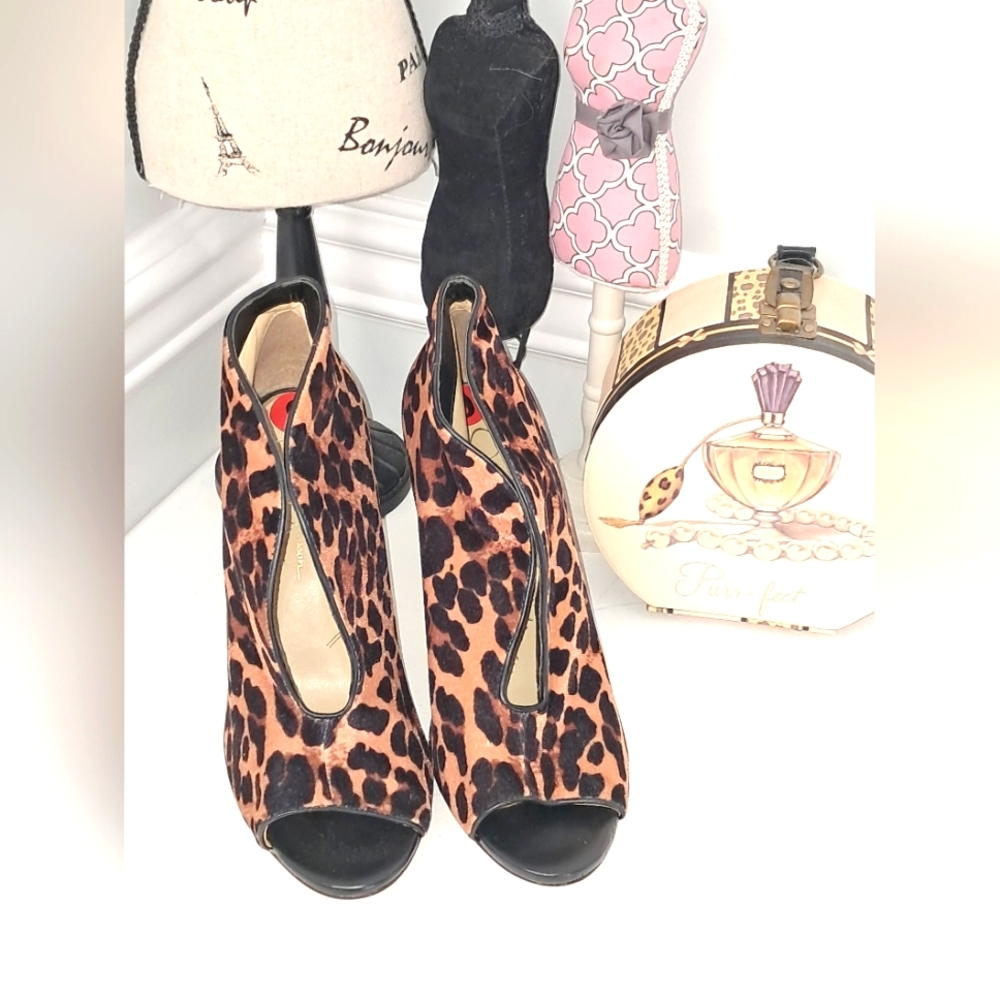 Jessica Simpson Brown & Black Leopard Print Open Toe Heel Pre-owned